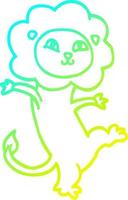 línea de gradiente frío dibujo león feliz de dibujos animados vector