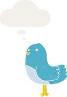 cartoon bird and thought bubble in retro style vector