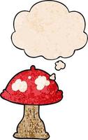 cartoon mushroom and thought bubble in grunge texture pattern style vector