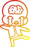 warm gradient line drawing cartoon big brain alien crying vector