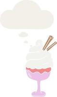 cartoon ice cream and thought bubble in retro style vector