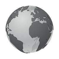 Modern 3D world map concept transparent black and white isolated on white. World planet, earth sphere vector illustration