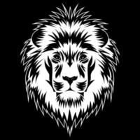 Lion head logo silhouette. Hipster animal emblem for t shirt design. Black vintage tattoo. Mascot big cat for sport game team. On the dark background. Vector illustration.