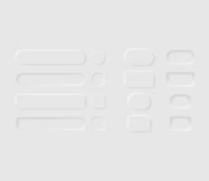 3D white vector web buttons and ui sliders. Neumorphic UI UX realistic user interface elements. Sliders for websites, mobile menu, navigation and apps. Neumorphism minimalism style