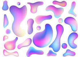 Liquid flow pastel purple, blue 3D neon lava lamp vector geometric set for banner, card or UI design. Gradient mesh bubble in the shape of a wave drop. Fluid colorful abstract shapes.
