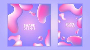 Liquid flow purple, pink 3D neon lava lamp vector geometric background set for banner, card, UI design or wallpaper. Gradient mesh bubble in the shape of a wave drop. Fluid colorful abstract shapes.