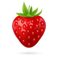 fresa entera. baya suave madura roja fresca aislada sobre fondo blanco. ilustración vectorial 3d realista. comida saludable, fruta dulce con vitamina c. vector