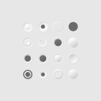 Neumorphic round buttons. White geometric circle shapes in a trendy soft 3D style with shadow. Web elements geometry modern neumorphism trend design. Minimalism vector design.