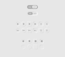 Online video media music player UI Neumorphism design elements UI components buttons, bars, sliders Minimalism style for apps, websites, interfaces icons set vector