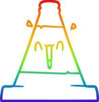 rainbow gradient line drawing cartoon road traffic cone vector