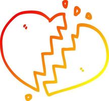 warm gradient line drawing cartoon broken heart vector