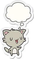 cartoon happy cat and thought bubble as a printed sticker vector