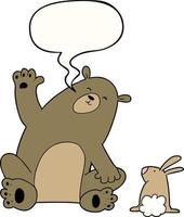 cartoon bear and rabbit friends and speech bubble vector