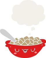 cute cartoon bowl of cereal and thought bubble in retro style vector