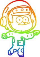 rainbow gradient line drawing happy astronaut cartoon vector