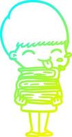 cold gradient line drawing happy cartoon boy vector
