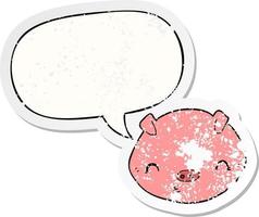 cartoon pig and speech bubble distressed sticker vector