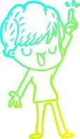 cold gradient line drawing cartoon happy woman vector