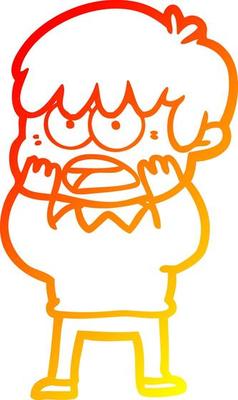 warm gradient line drawing worried cartoon boy