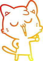 warm gradient line drawing cartoon cat singing vector