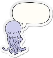 cute cartoon jellyfish and speech bubble sticker vector