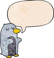 cartoon penguin and speech bubble in retro texture style vector