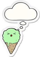 cartoon ice cream and thought bubble as a printed sticker vector