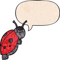 cute cartoon ladybug and speech bubble in retro texture style vector