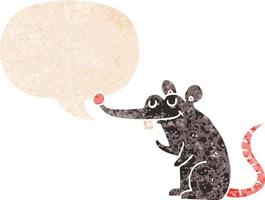 cartoon rat and speech bubble in retro textured style vector