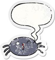 cartoon halloween spider and speech bubble distressed sticker vector