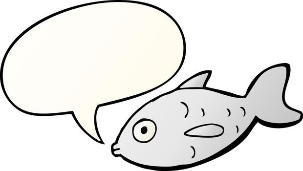 cartoon fish and speech bubble in smooth gradient style vector