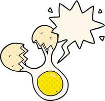 cartoon cracked egg and speech bubble in comic book style vector