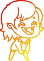 warm gradient line drawing cartoon laughing vampire girl vector