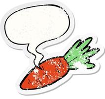 cartoon carrot and speech bubble distressed sticker vector