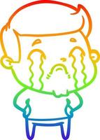 rainbow gradient line drawing cartoon man crying vector