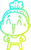 cold gradient line drawing cartoon happy old lady vector