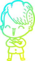 cold gradient line drawing cartoon happy hipster girl vector