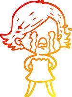 warm gradient line drawing cartoon woman crying vector