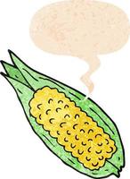 cartoon corn and speech bubble in retro textured style vector