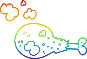 dibujo de línea de gradiente de arco iris pierna de pollo cocida de dibujos animados vector