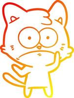 dibujo de línea de gradiente cálido gato nervioso de dibujos animados vector