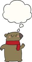 cartoon bear with scarf and thought bubble vector