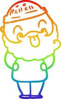 rainbow gradient line drawing man with beard sticking out tongue vector