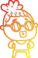 warm gradient line drawing cartoon woman wearing spectacles vector