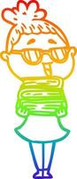 rainbow gradient line drawing cartoon happy woman wearing spectacles vector