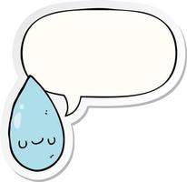 cartoon cute raindrop and speech bubble sticker vector