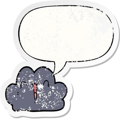 cute cartoon cloud and speech bubble distressed sticker