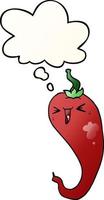 cartoon hot chili pepper and thought bubble in smooth gradient style vector