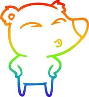 rainbow gradient line drawing cartoon whistling bear vector