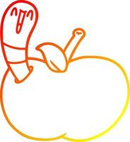 warm gradient line drawing cartoon worm in apple vector